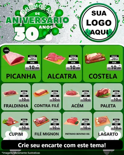 Modelo de Rede Social para Feed Instagram com o tema Promoção de Aniversário - 30 Anos para Açougue