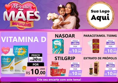 Modelo de Encarte para Encarte A4 Horizontal com o tema Mês das Mães Imperdível para Farmácia