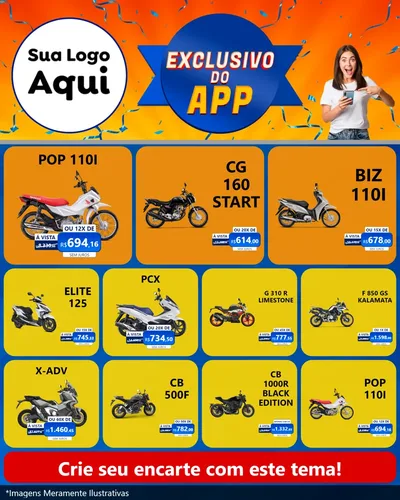Modelo de Rede Social para Feed Instagram com o tema Exclusivo do Aplicativo para Concessionaria de Motos