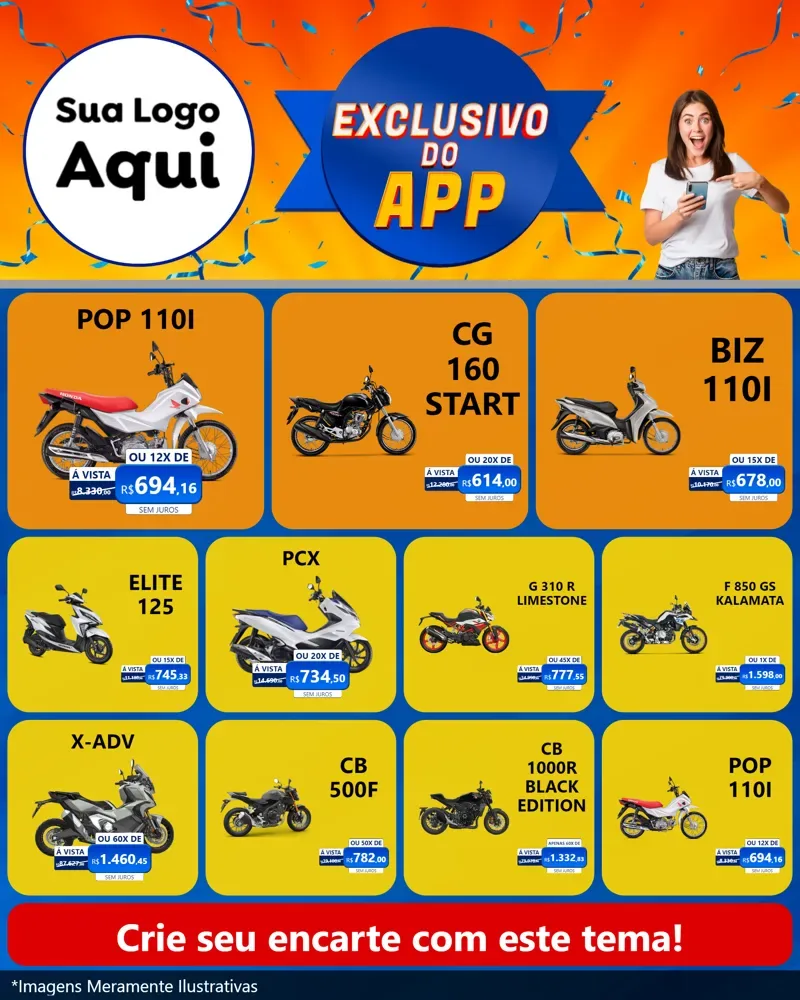 Modelo de Rede Social para Feed Instagram com o tema Exclusivo do Aplicativo para Concessionaria de Motos