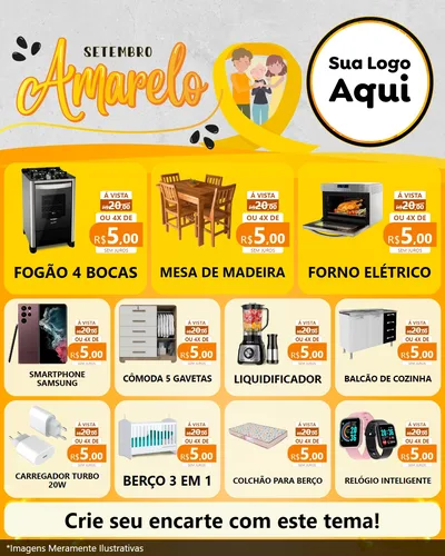Modelo de Rede Social para Feed Instagram com o tema Setembro Amarelo para Móveis e Eletro