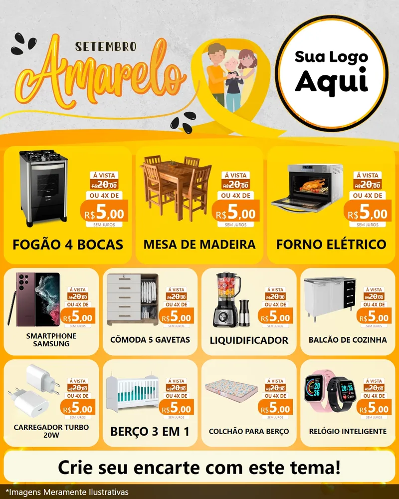 Modelo de Rede Social para Feed Instagram com o tema Setembro Amarelo para Móveis e Eletro