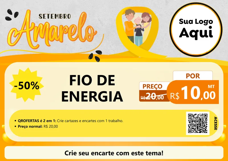 Modelo de Cartaz para Cartaz A4 Horizontal com o tema Setembro Amarelo para Materiais Elétricos