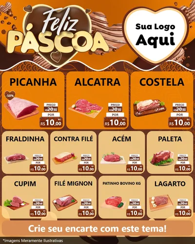Modelo de Rede Social para Feed Instagram com o tema Feliz Páscoa para Açougue