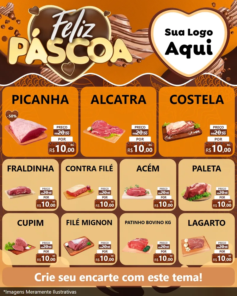 Modelo de Rede Social para Feed Instagram com o tema Feliz Páscoa para Açougue