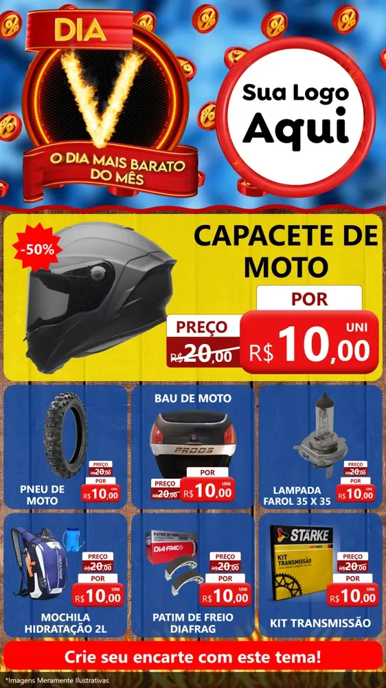 Modelo de Rede Social para Stories com o tema Dia V - O Dia Mais Barato Do Mês para Moto peças