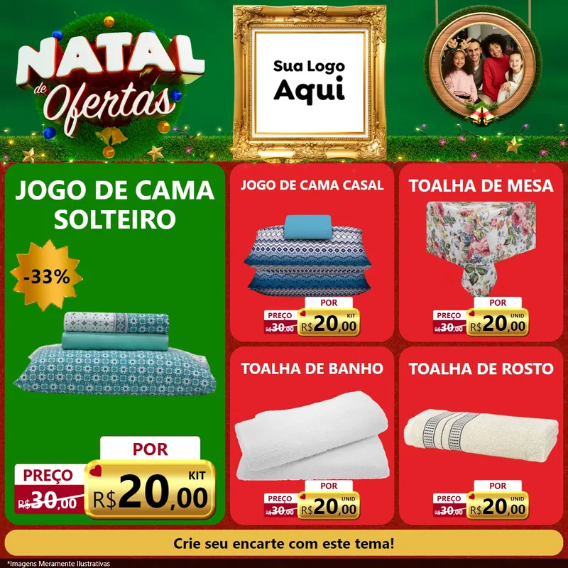 Modelo de Rede Social para Feed Facebook com o tema Natal de Ofertas para Cama, Mesa e Banho
