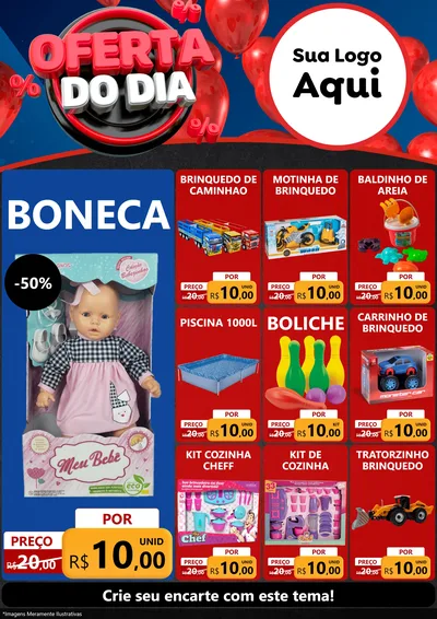 Modelo de Encarte para Encarte A4 Vertical com o tema Oferta do Dia para Brinquedos