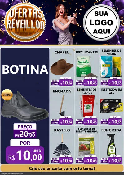 Modelo de Encarte para Encarte A4 Vertical com o tema Ofertas de Réveillon para Agropecuária