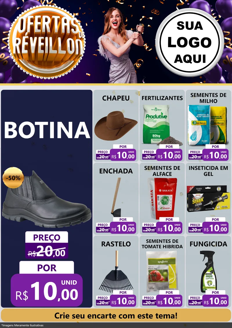 Modelo de Encarte para Encarte A4 Vertical com o tema Ofertas de Réveillon para Agropecuária