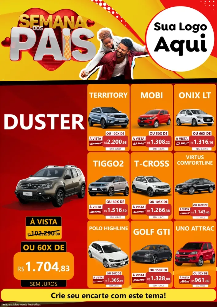 Modelo de Encarte para Encarte A4 Vertical com o tema Semana Dos Pais para Concessionaria de Carros