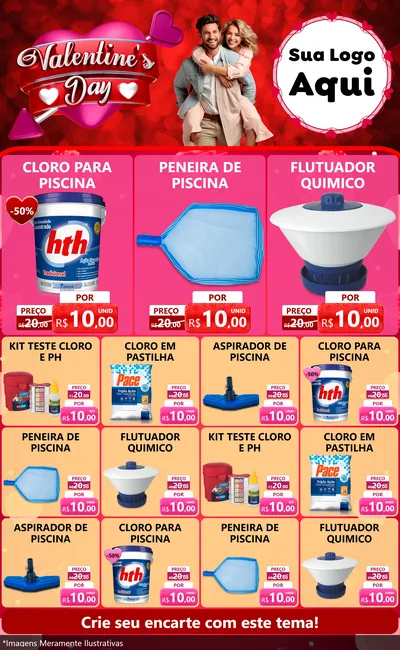 Modelo de Encarte para Encarte Grande com o tema Valentine's Day para Produtos para Piscina