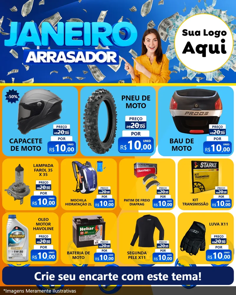 Modelo de Rede Social para Feed Instagram com o tema Janeiro Arrasador para Moto peças