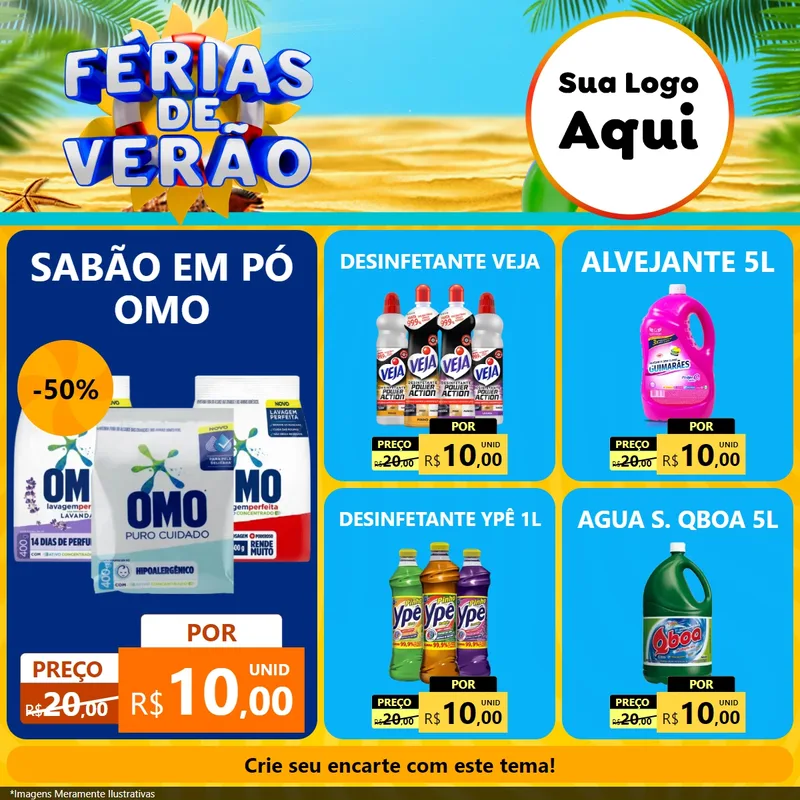 Modelo de Rede Social para Feed Facebook com o tema Férias de Verão para Produtos de Limpeza