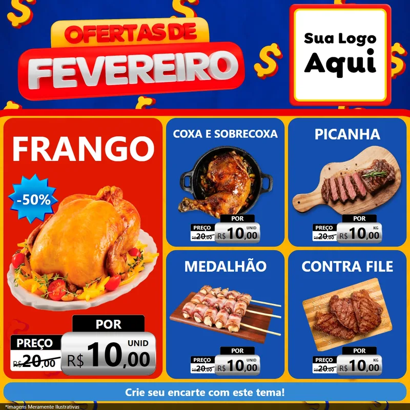Modelo de Rede Social para Feed Facebook com o tema Ofertas de Fevereiro para Assados