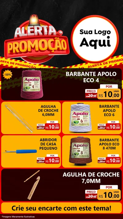 Modelo de TV para TV Vertical com o tema Alerta de Promoção para Armarinho e Aviamentos