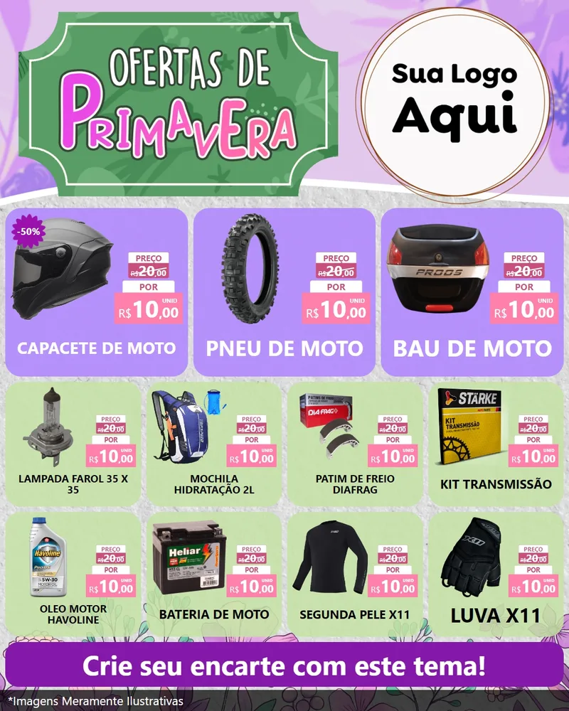 Modelo de Rede Social para Feed Instagram com o tema Ofertas de Primavera para Moto peças
