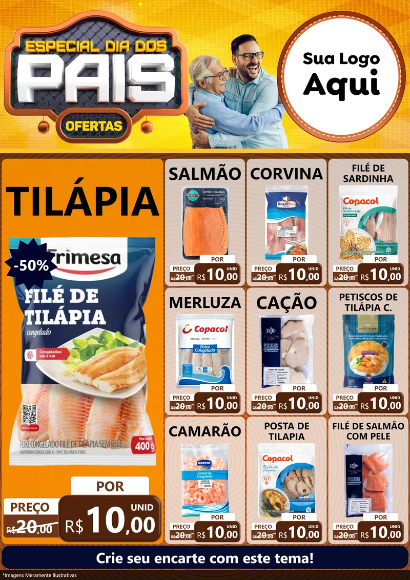Modelo de Encarte para Encarte A4 Vertical com o tema Especial Dia dos Pais para Peixaria