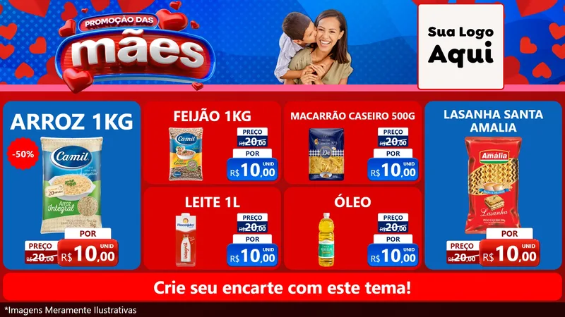 Modelo de TV para TV Horizontal com o tema Promoção das Mães para Supermercado