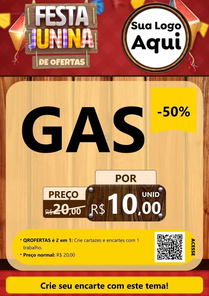 Modelo de Cartaz para Cartaz A4 Vertical com o tema Festa Junina de Ofertas para Água e gás