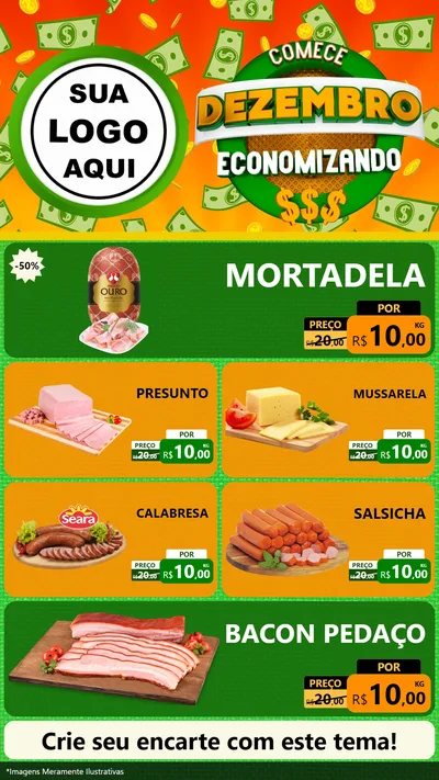 Modelo de TV para TV Vertical com o tema Comece Dezembro Economizando para Frios e Laticínios