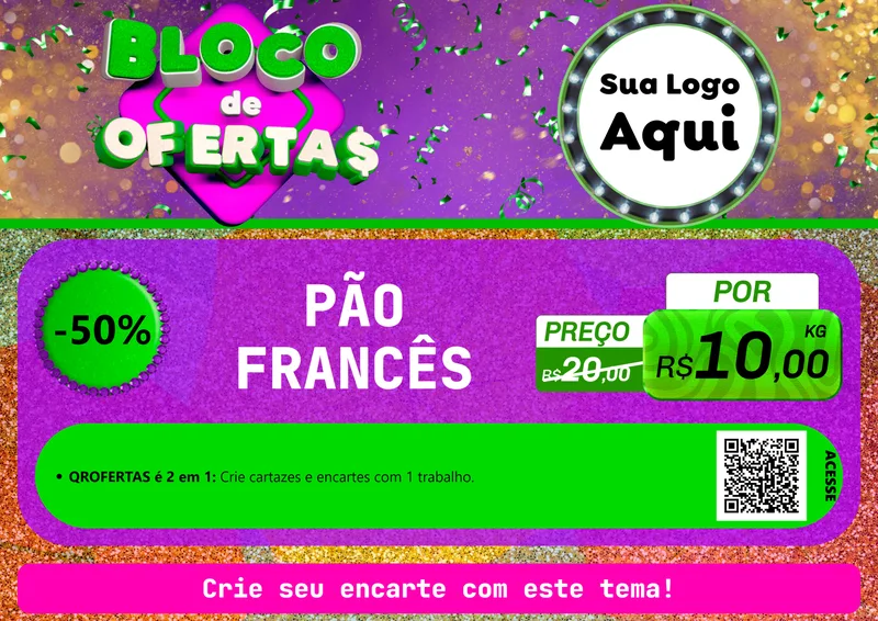 Modelo de Cartaz para Cartaz A4 Horizontal com o tema Bloco de Ofertas para Padaria