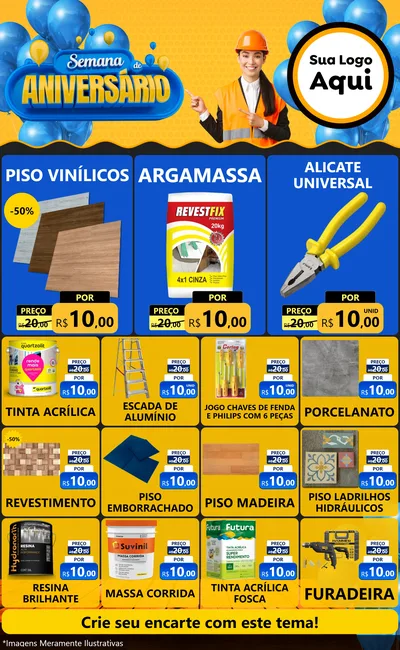 Modelo de Encarte para Encarte Grande com o tema Semana de Aniversário para Material para Construção