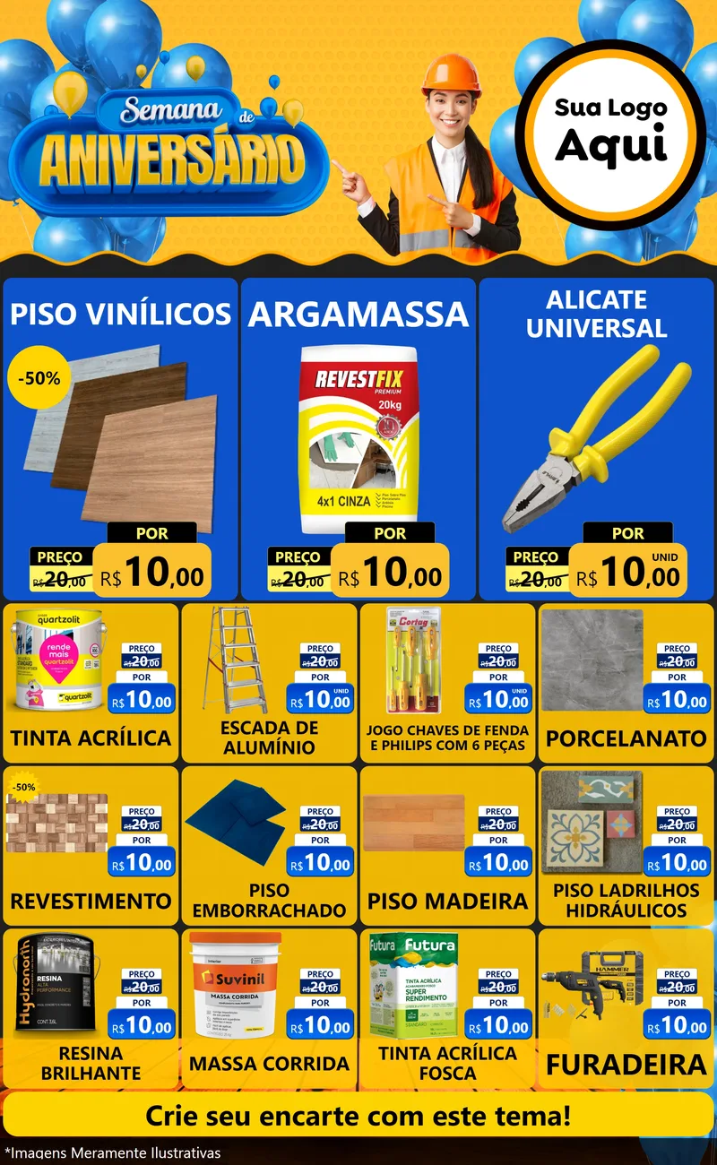 Modelo de Encarte para Encarte Grande com o tema Semana de Aniversário para Material para Construção