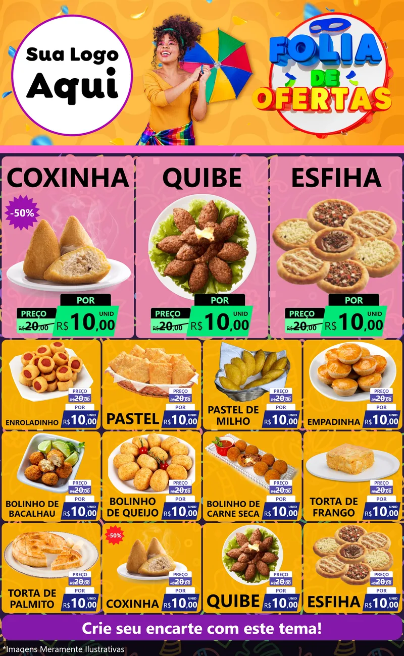 Modelo de Encarte para Encarte Grande com o tema Folia de Ofertas para Salgadaria