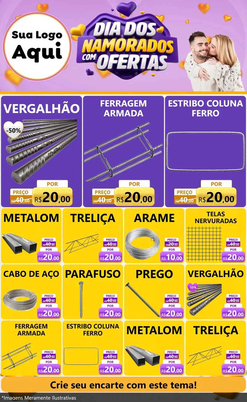 Modelo de Encarte para Encarte Grande com o tema Dia Dos Namorados Com Ofertas para Ferragens
