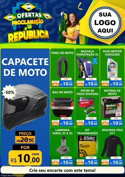 Modelo de Encarte para Encarte A4 Vertical com o tema Ofertas Proclamação da República para Moto peças