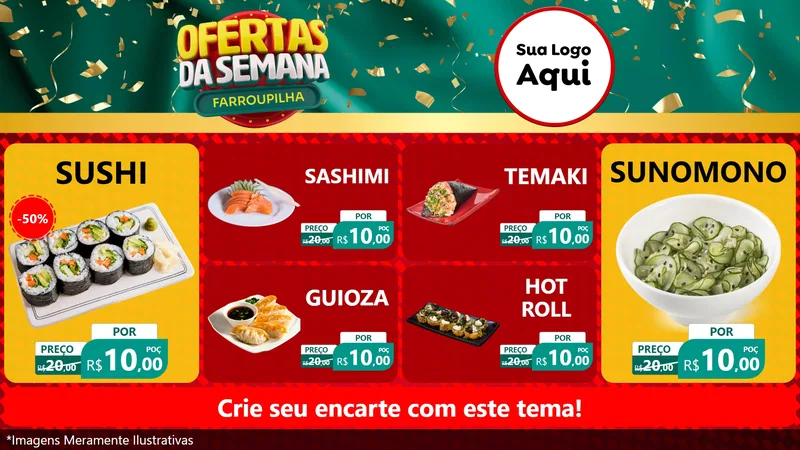 Modelo de TV para TV Horizontal com o tema Ofertas da Semana Farroupilha para Comida japonesa