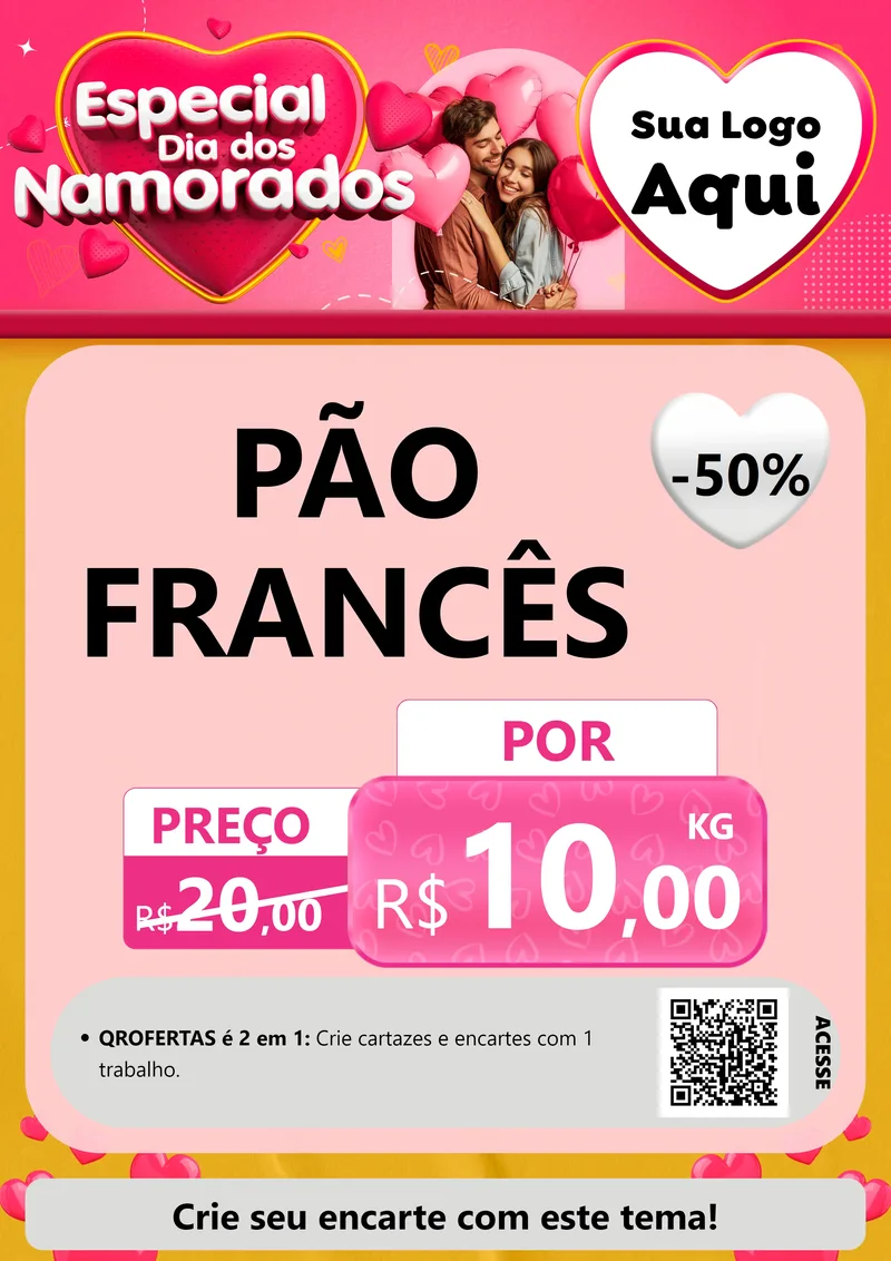 Modelo de Cartaz para Cartaz A4 Vertical com o tema Especial Dia dos Namorados para Padaria
