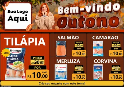 Modelo de Encarte para Encarte A4 Horizontal com o tema Bem-vindo Outono para Peixaria
