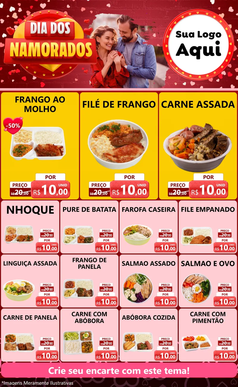 Modelo de Encarte para Encarte Grande com o tema Dia Dos Namorados para Restaurante