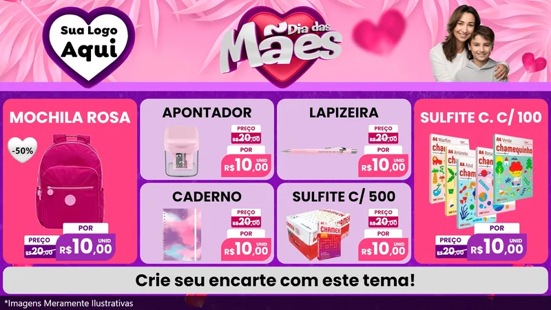 Modelo de TV para TV Horizontal com o tema Dia das Mães para Papelaria