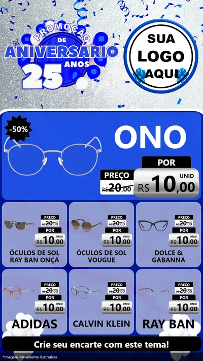 Modelo de Rede Social para Stories com o tema Promoção de Aniversário - 25 Anos para Óticas