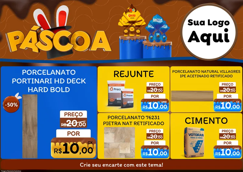 Modelo de Encarte para Encarte A4 Horizontal com o tema Páscoa para Pisos e revestimentos