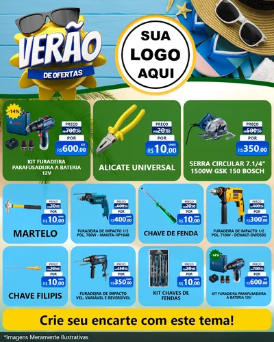 Modelo de Rede Social para Feed Instagram com o tema Verão de Ofertas para Maquinas e Ferramentas