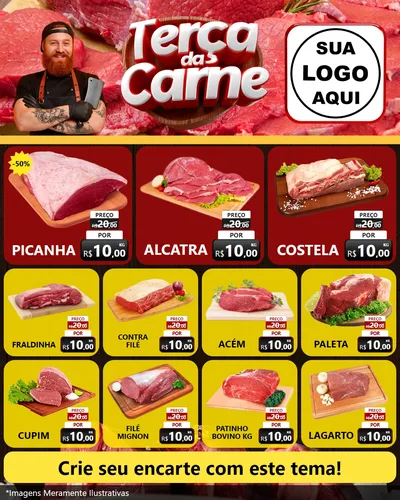 Modelo de Rede Social para Feed Instagram com o tema Terça das Carnes para Açougue