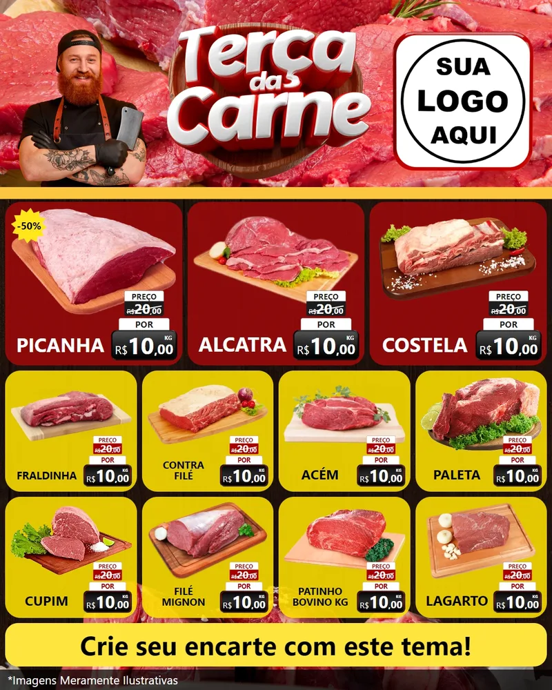 Modelo de Rede Social para Feed Instagram com o tema Terça das Carnes para Açougue