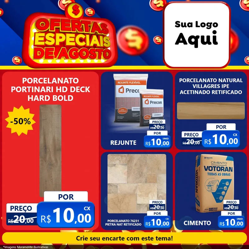 Modelo de Rede Social para Feed Facebook com o tema Ofertas Especiais de Agosto para Pisos e revestimentos