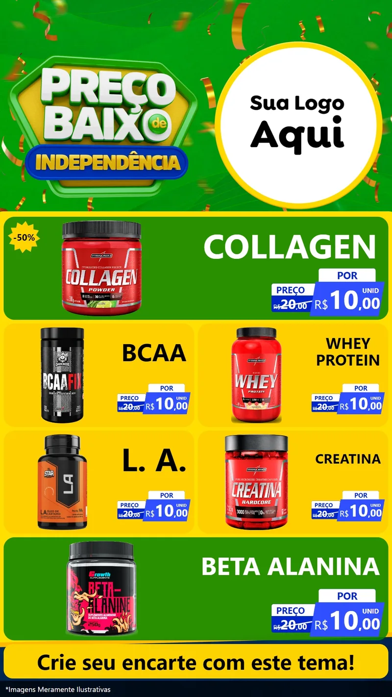 Modelo de TV para TV Vertical com o tema Preço Baixo de Independência para Suplementos alimentares