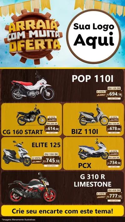 Modelo de TV para TV Vertical com o tema Ofertas de São João - Junina para Concessionaria de Motos