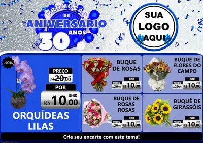 Modelo de Encarte para Encarte A4 Horizontal com o tema Promoção de Aniversário - 30 Anos para Floricultura e jardim