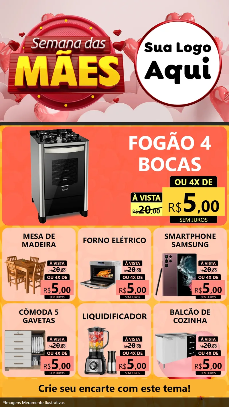 Modelo de Rede Social para Stories com o tema Semana das Mães para Móveis e Eletro