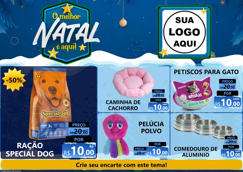 Modelo de Encarte para Encarte A4 Horizontal com o tema O Melhor Natal É Aqui! para Pet Shop