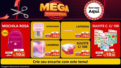 Modelo de TV para TV Horizontal com o tema Mega Reinauguração para Papelaria