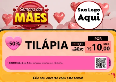 Modelo de Cartaz para Cartaz A4 Horizontal com o tema Semana das Mães para Peixaria