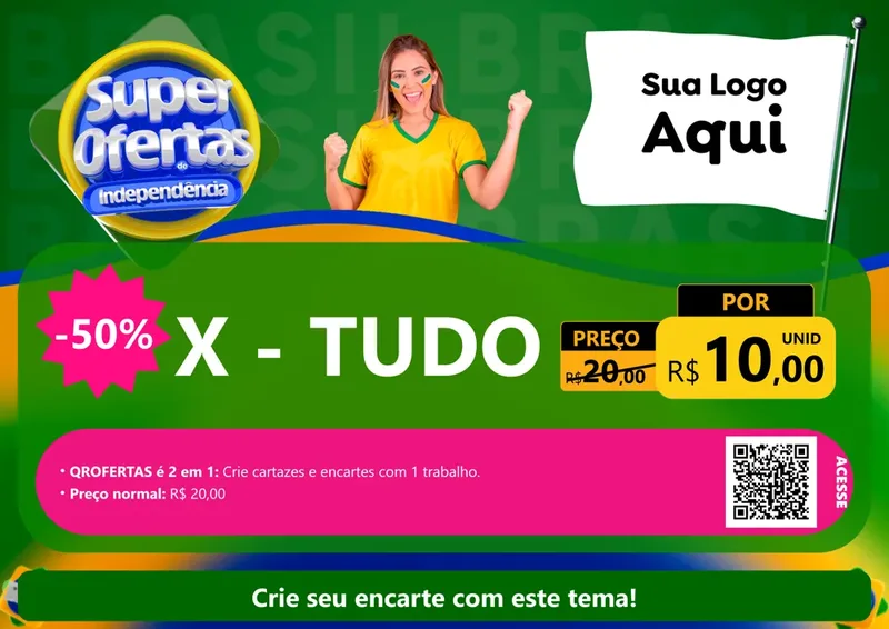 Modelo de Cartaz para Cartaz A4 Horizontal com o tema Super Ofertas de Independência para Hamburgueria